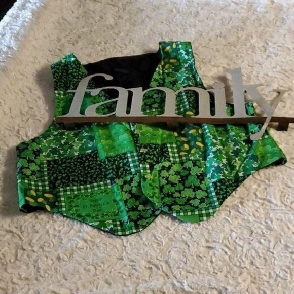 Vintage Handmade St. Patricks "Luck of the Irish" Full Button Lined Festive Vest - Picture 1 of 6